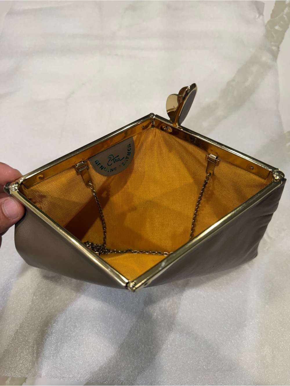 ETRA Vintage Genuine Leather Woman’s Metallic Clasp Clutch w/ Gold Interior